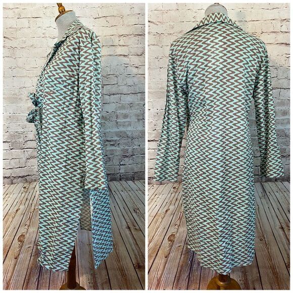 Zara Women's Green Lissie Chevron Open Front Tie Shirt Swim Cover Up Medium NWT - Picture 2 of 5